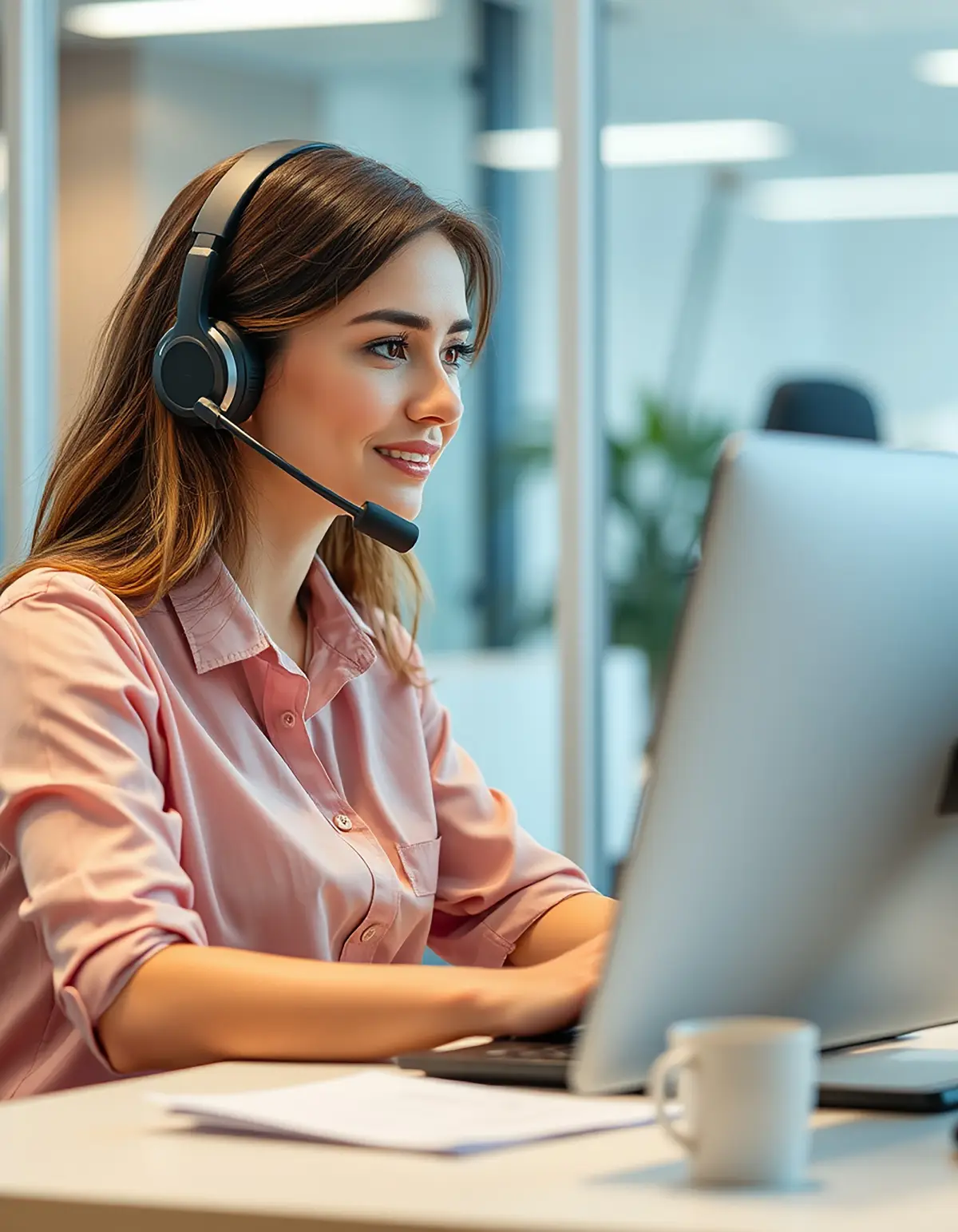 female-call-center-agent-working-at-desk-unified-voice
